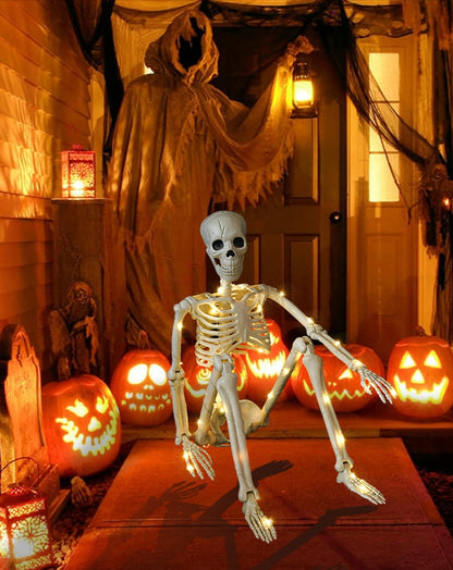 Staande en Hangende Halloween Luminous Skelet - 90cm Warm Licht voor Griezelige Decoratie! - Spottrendsz