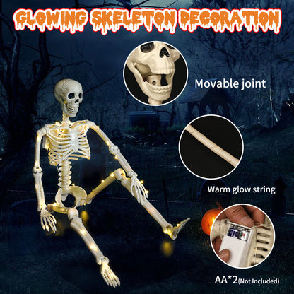 Staande en Hangende Halloween Luminous Skelet - 90cm Warm Licht voor Griezelige Decoratie! - Spottrendsz